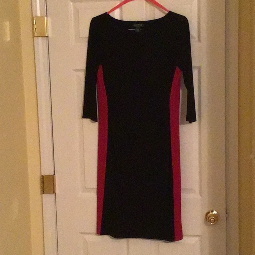 Classic Black Dress with Red Side Panels - Women's Sheath Dress